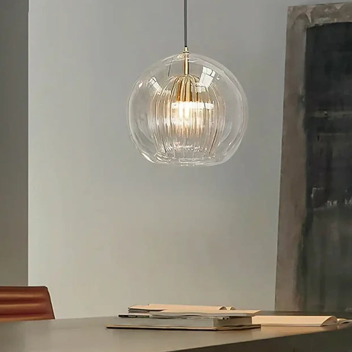 Suspension en verre moderne, cognac, gris ou transparent, transparent