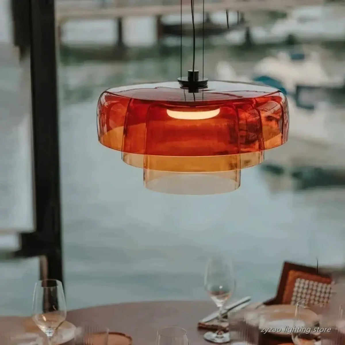 Suspension globe en verre teinté, orange ou vert