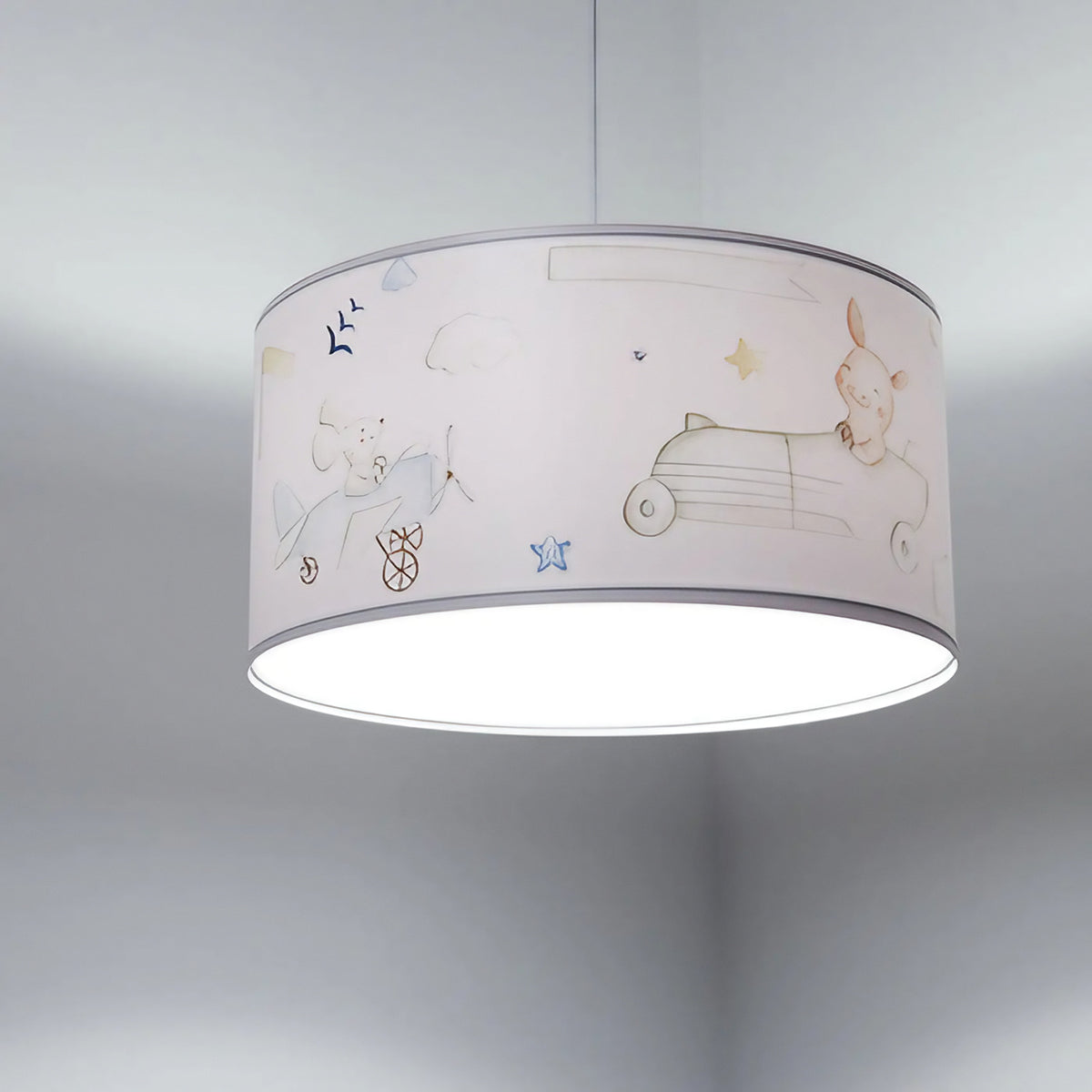 Suspension enfant blanche, lapin aux commandes d'un avion