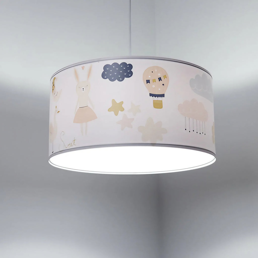 Suspension enfant au lapin et aux montgolfières, blanc et orange