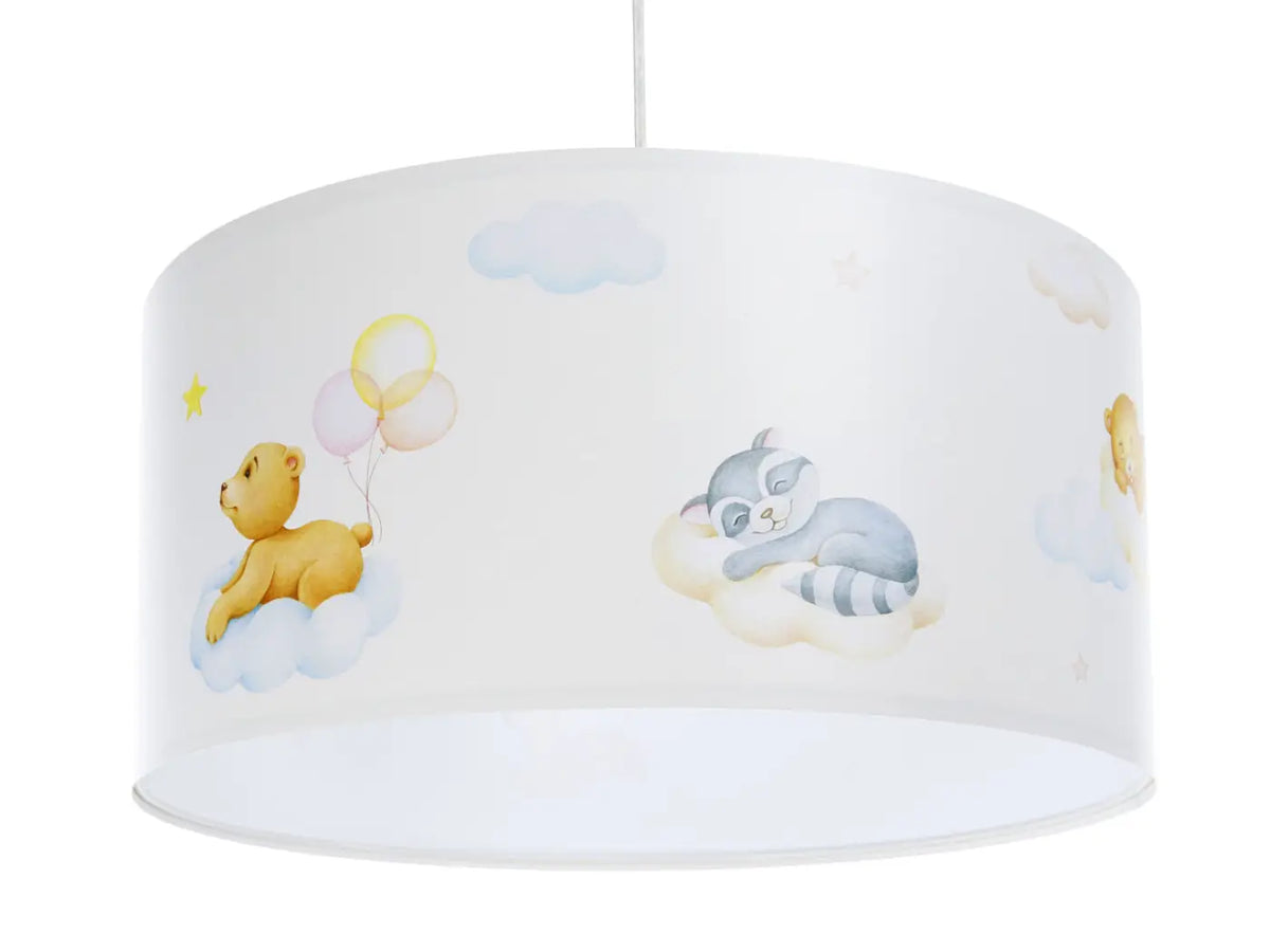 Suspension enfant blanche aux oursons dans les nuages