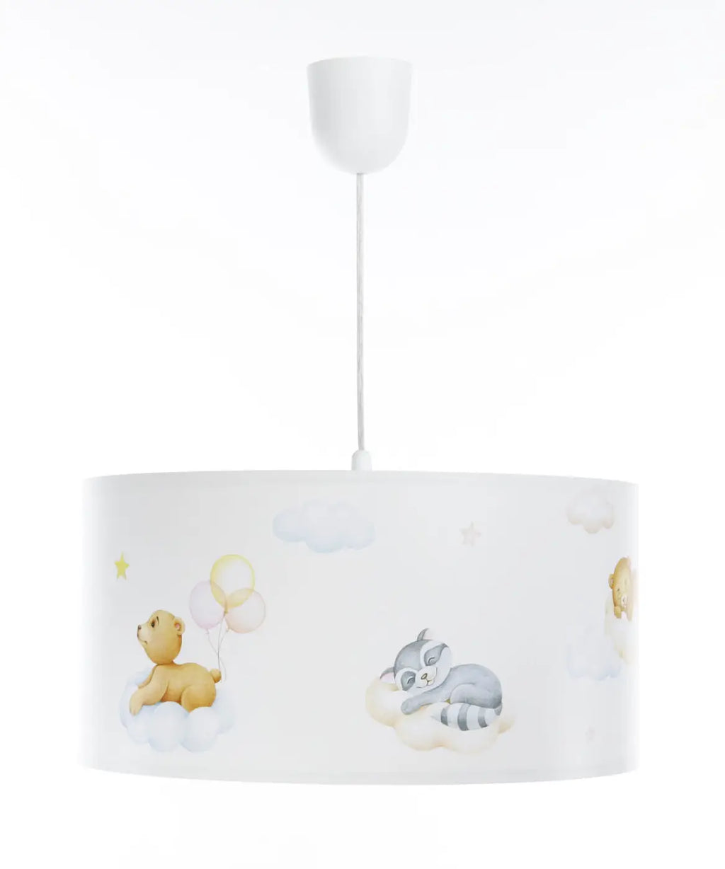 Suspension enfant blanche aux oursons dans les nuages