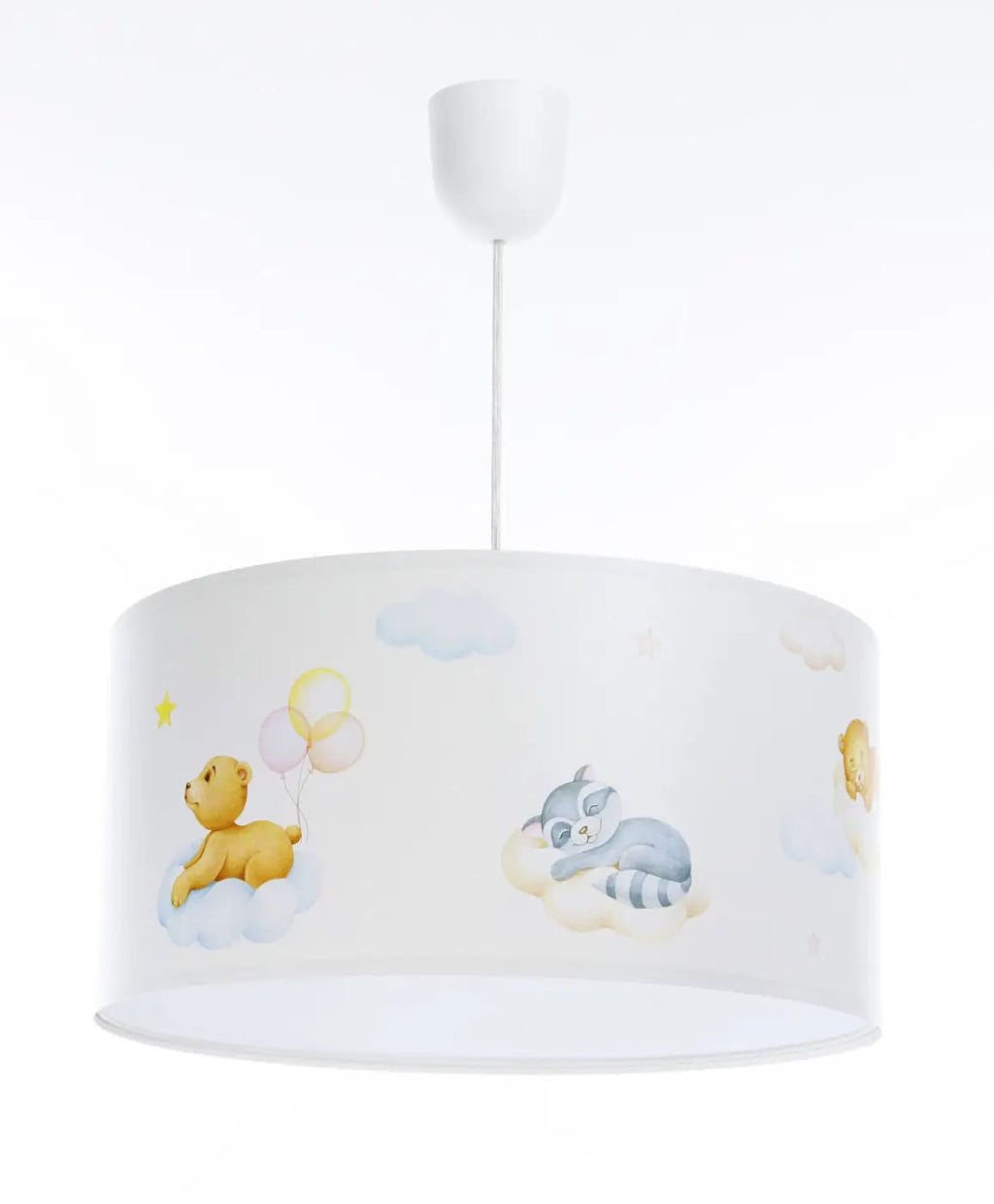 Suspension enfant blanche aux oursons dans les nuages