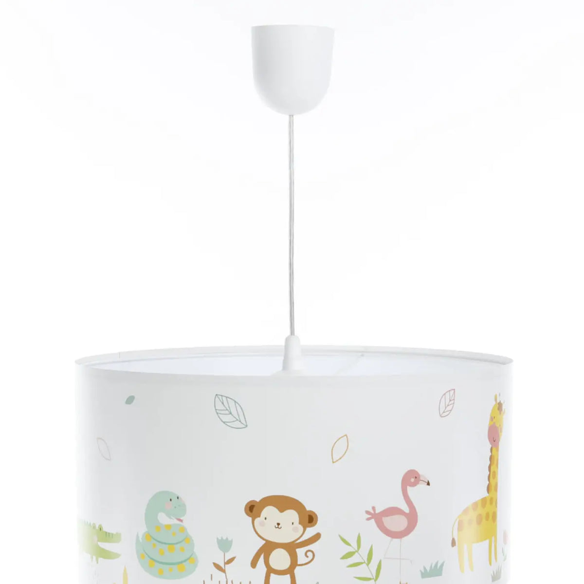 Suspension enfant blanche aux singes, décor savane vert clair