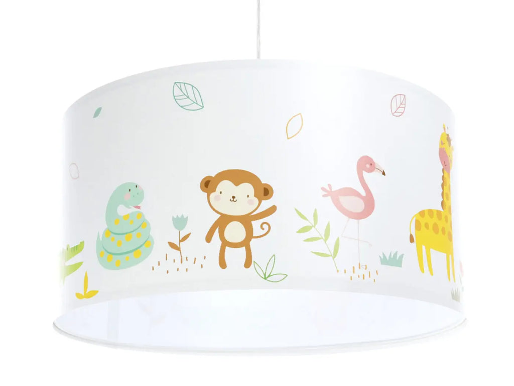 Suspension enfant blanche aux singes, décor savane vert clair