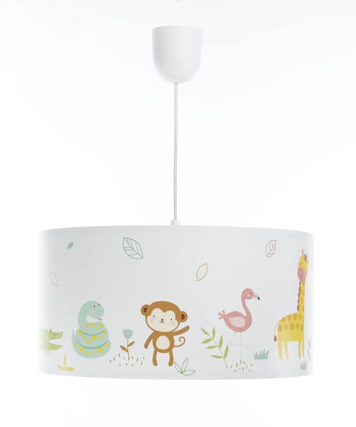 Suspension enfant blanche aux singes, décor savane vert clair