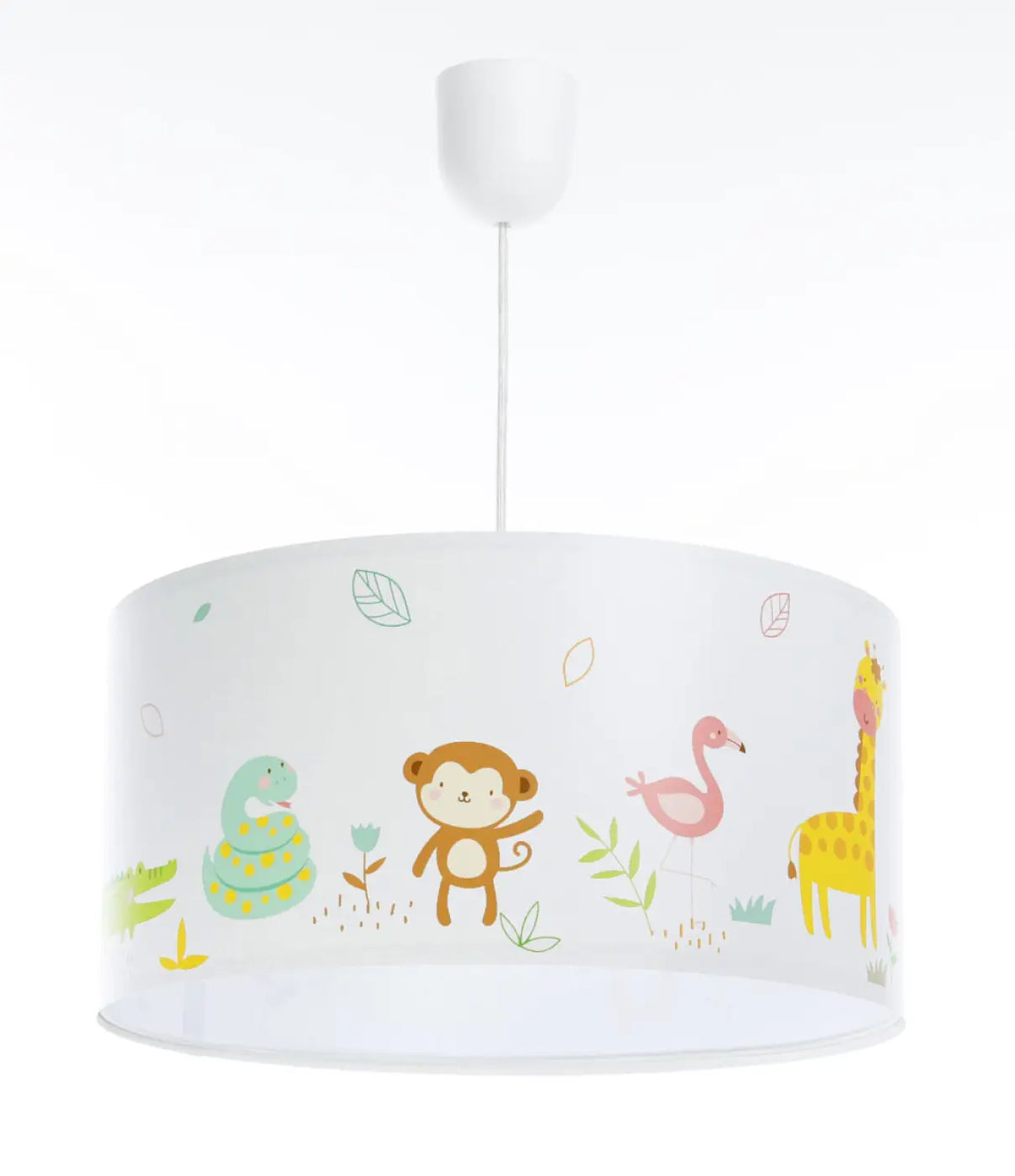 Suspension enfant blanche aux singes, décor savane vert clair