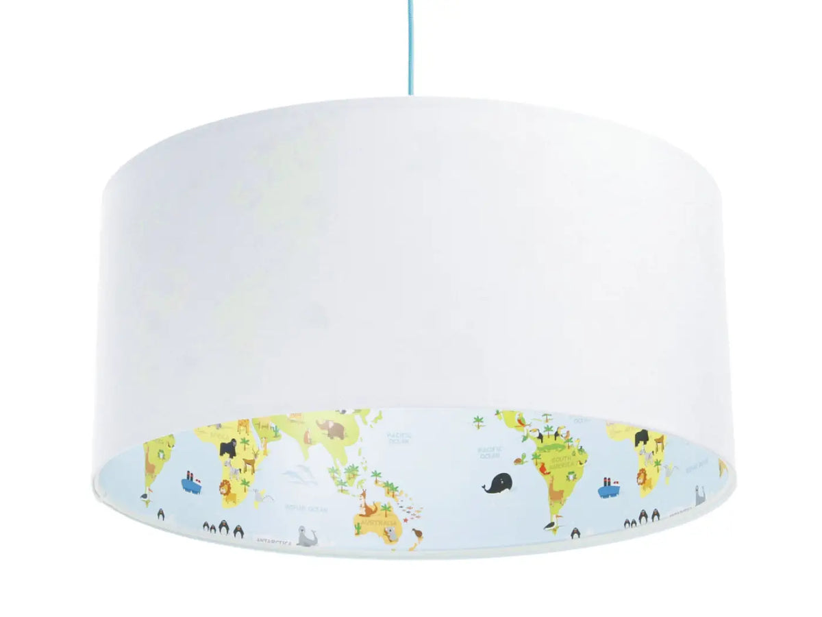 Suspension enfant en tissu, carte du monde à l'intérieur, bleu