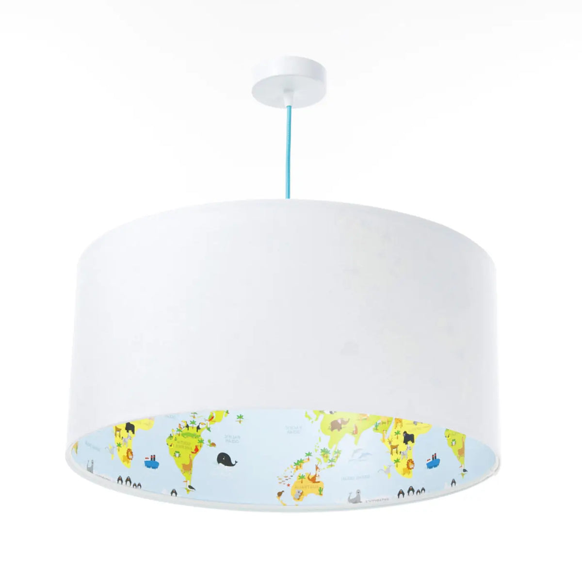 Suspension enfant en tissu, carte du monde à l'intérieur, bleu