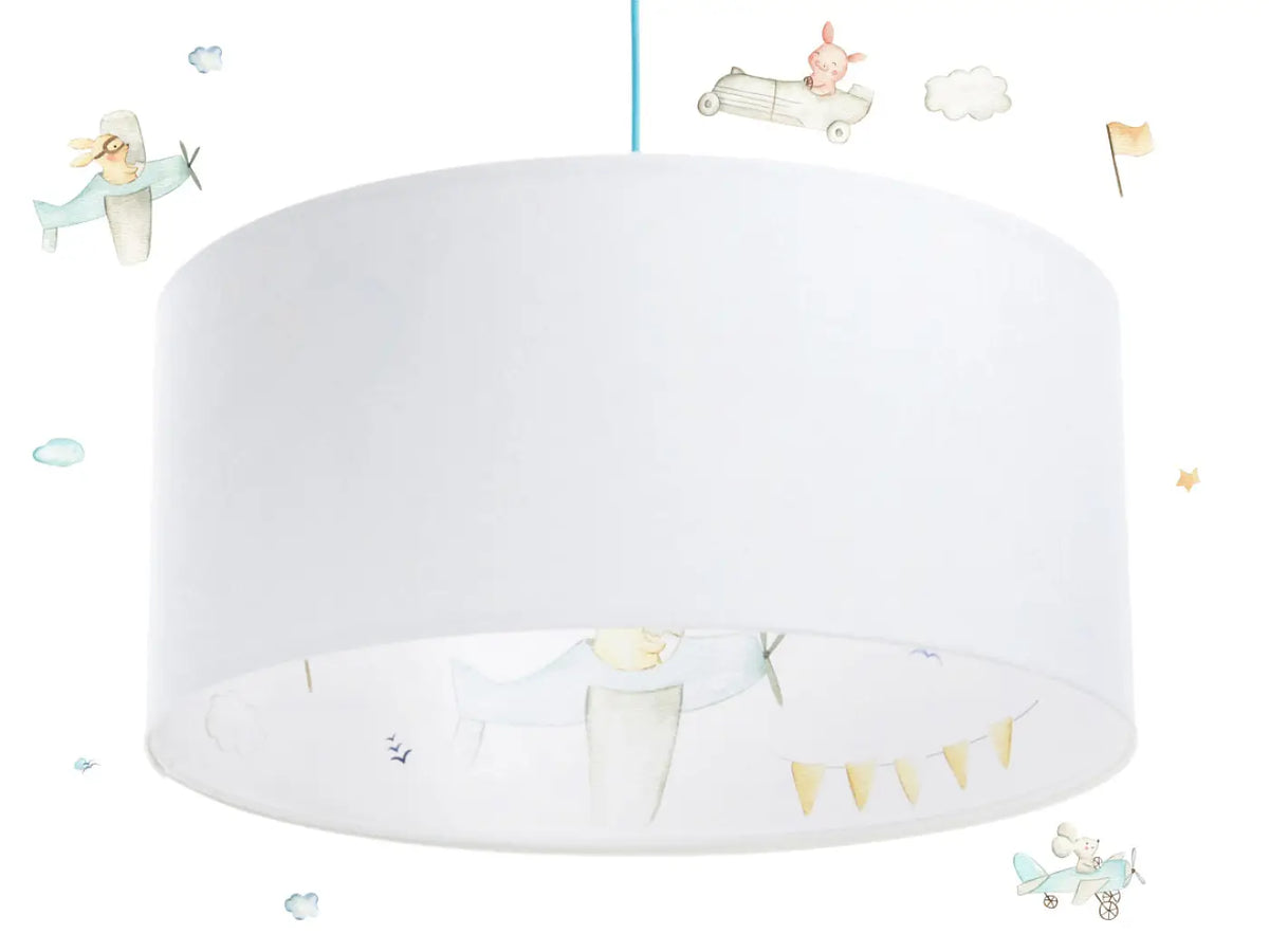 Suspension enfant à l'avion, tissu blanc et bleu pastel