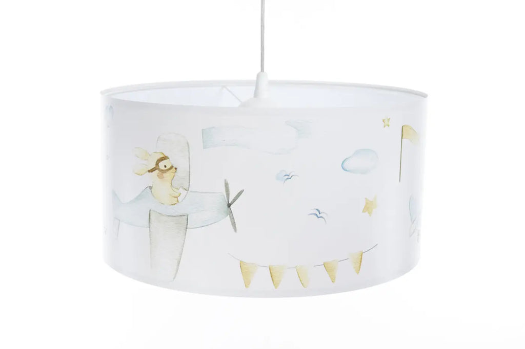 Suspension enfant blanche, lapin aux commandes d'un avion