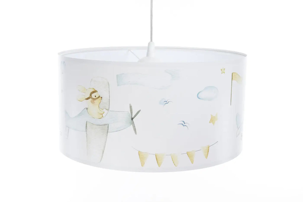 Suspension enfant blanche, lapin aux commandes d'un avion