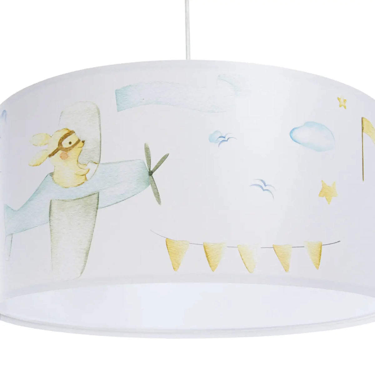 Suspension enfant blanche, lapin aux commandes d'un avion
