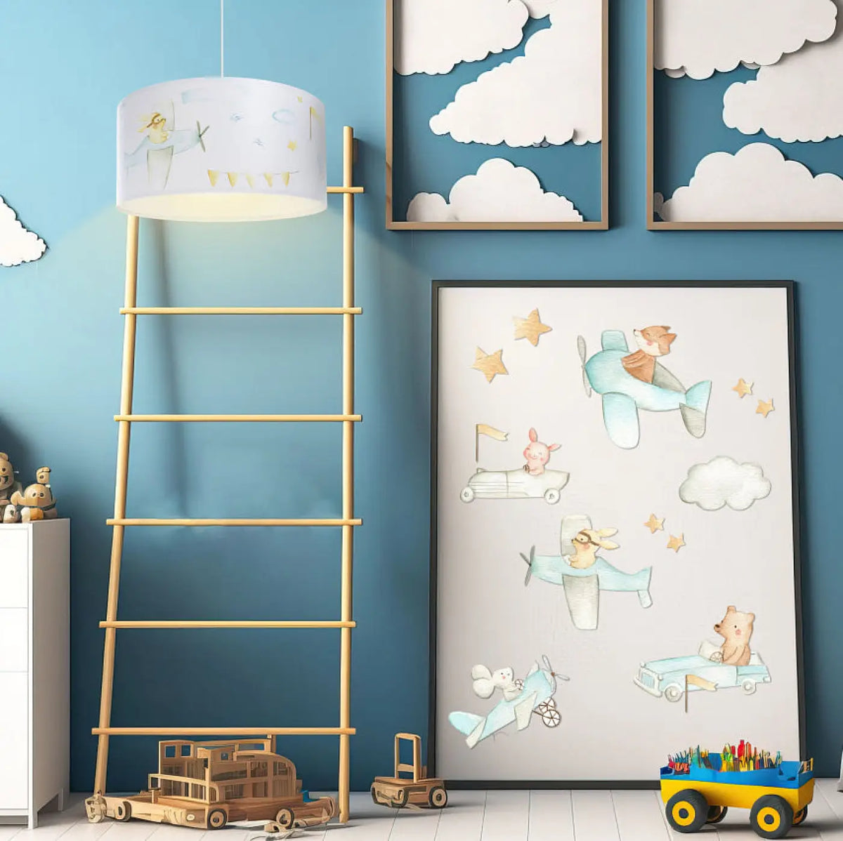 Suspension enfant blanche, lapin aux commandes d'un avion