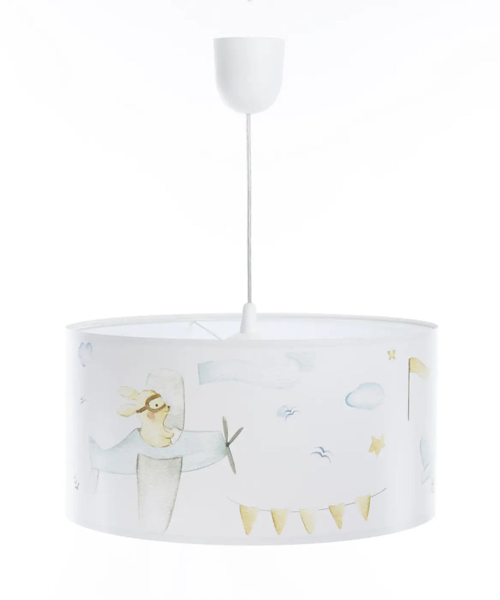 Suspension enfant blanche, lapin aux commandes d'un avion