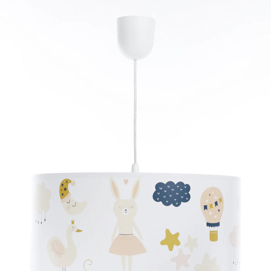 Suspension enfant au lapin et aux montgolfières, blanc et orange