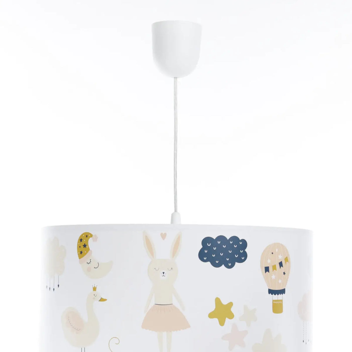 Suspension enfant au lapin et aux montgolfières, blanc et orange