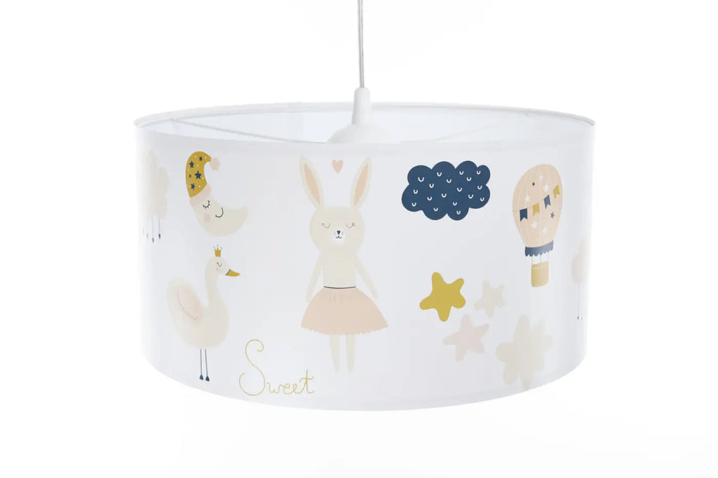 Suspension enfant au lapin et aux montgolfières, blanc et orange