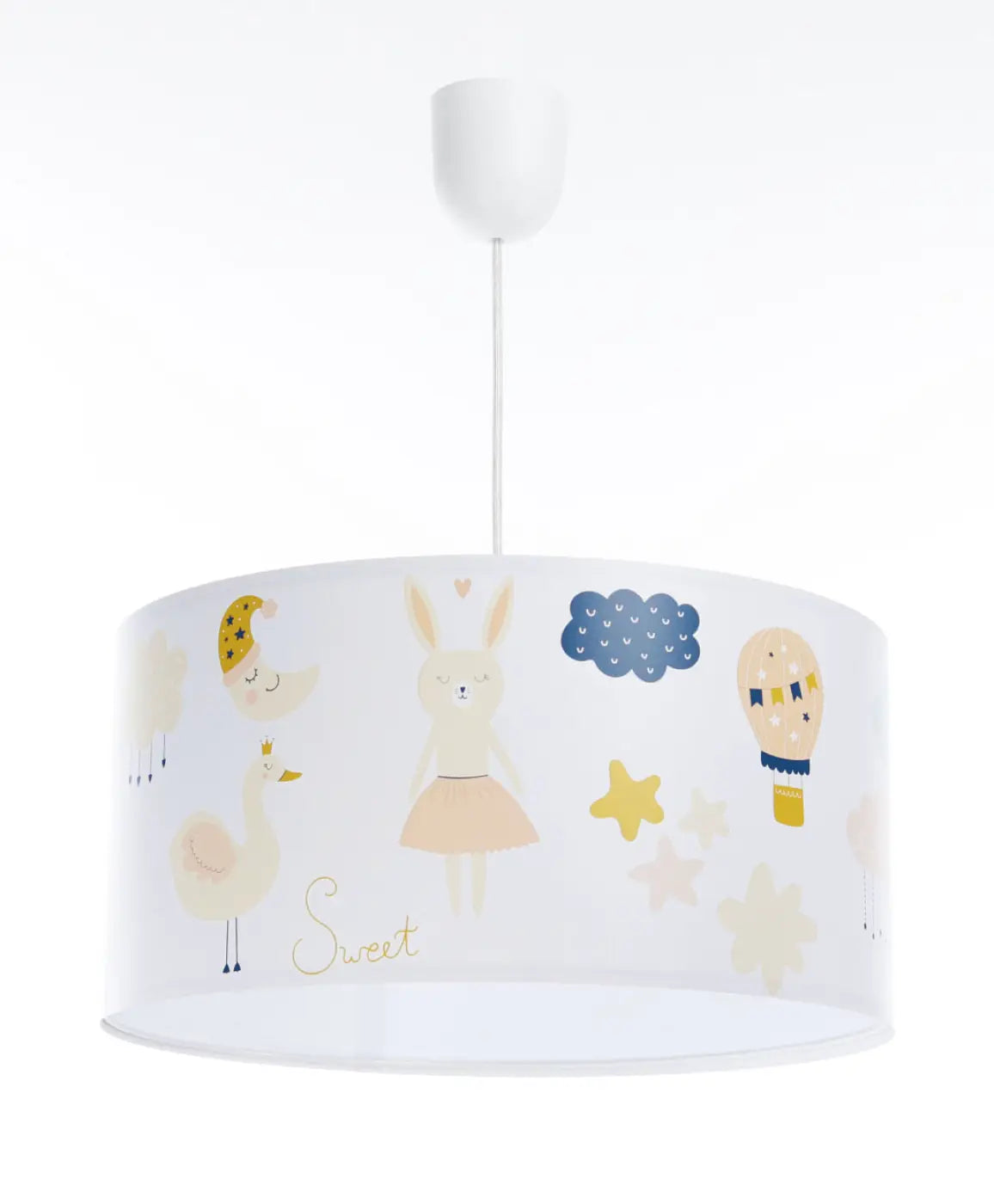 Suspension enfant au lapin et aux montgolfières, blanc et orange