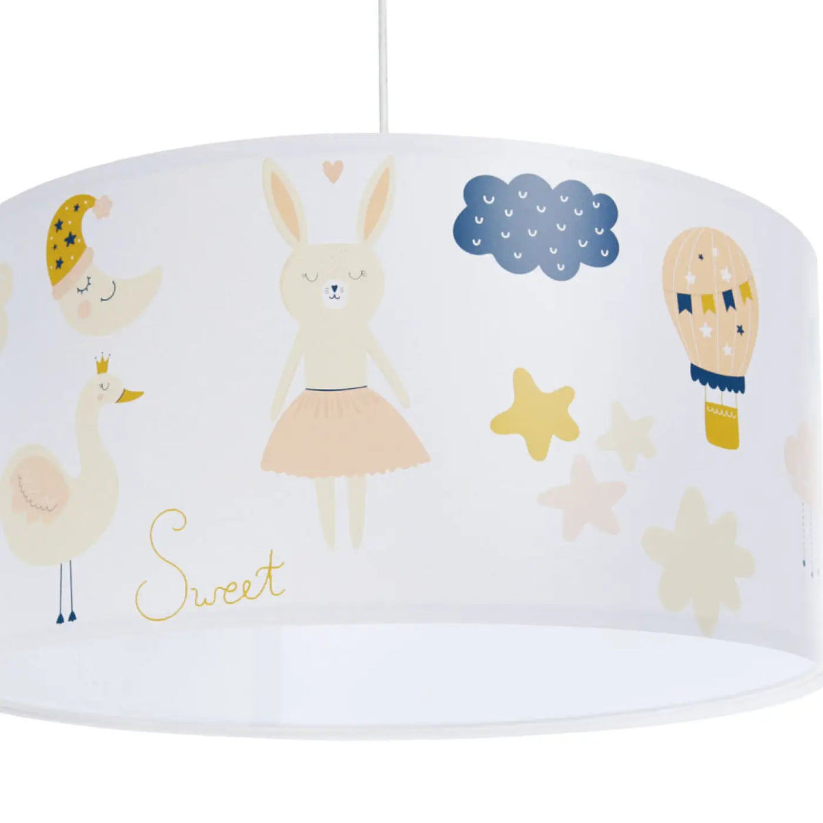 Suspension enfant au lapin et aux montgolfières, blanc et orange