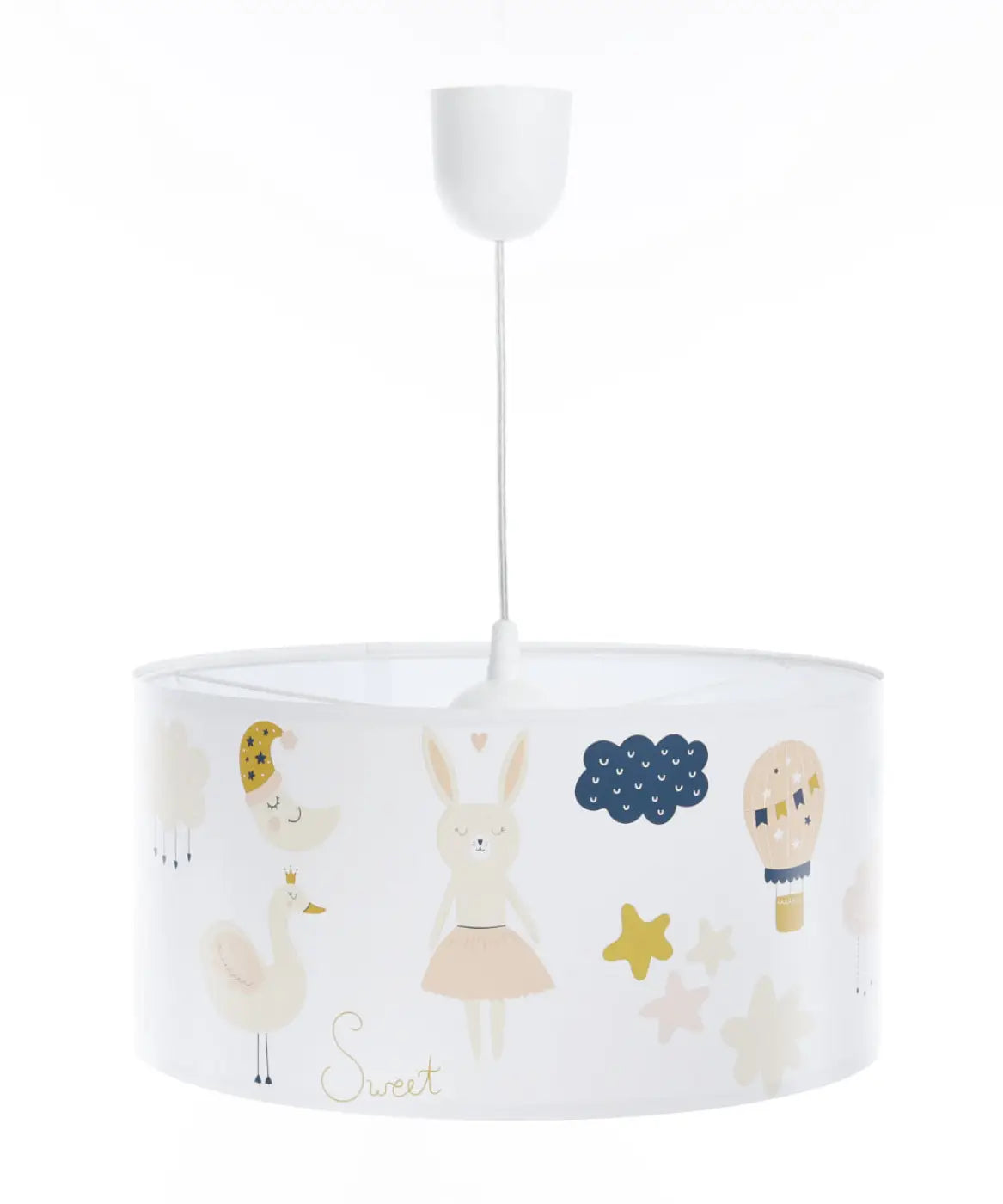 Suspension enfant au lapin et aux montgolfières, blanc et orange
