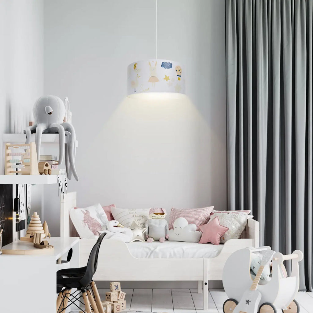 Suspension enfant au lapin et aux montgolfières, blanc et orange