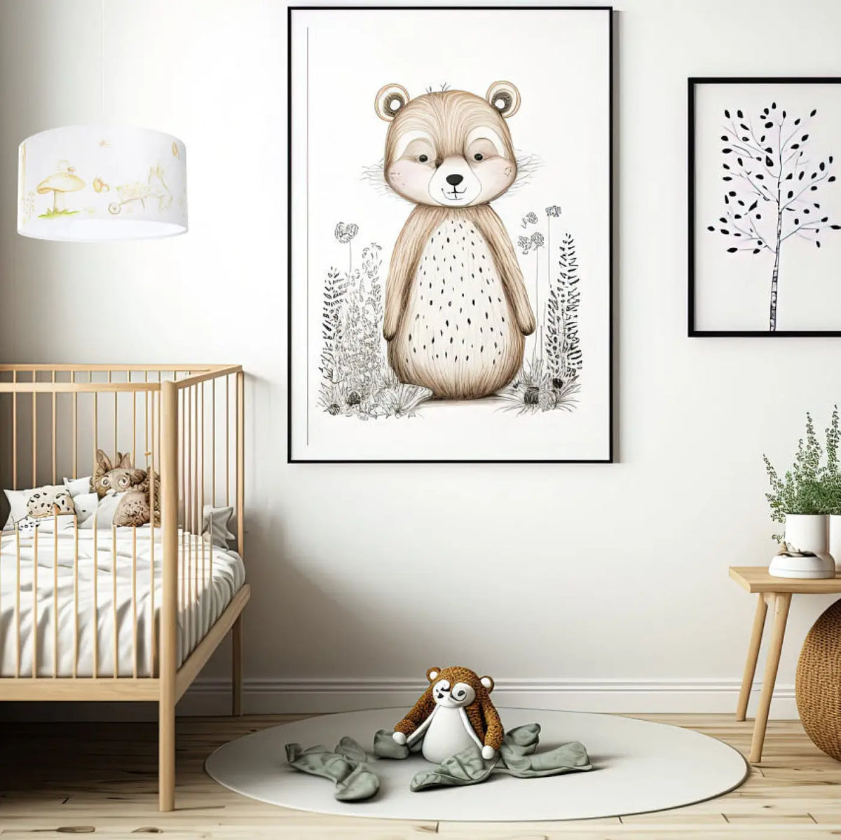 Suspension enfant blanche au petit ours, cylindre, trois tailles