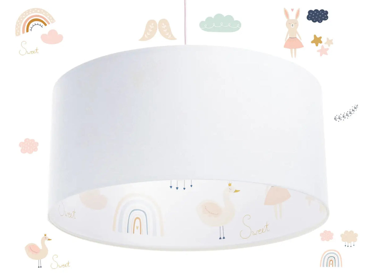 Suspension enfant aux cygnes et arc-en-ciel, blanc et orange