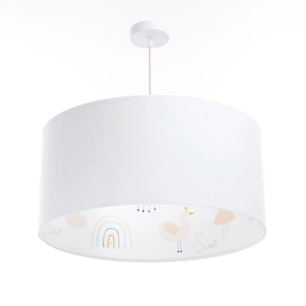 Suspension enfant aux cygnes et arc-en-ciel, blanc et orange