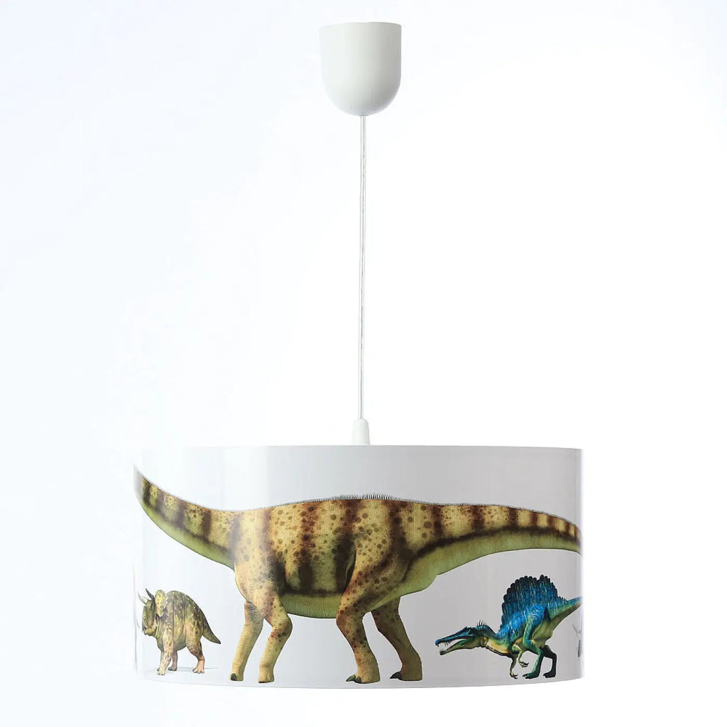 Suspension enfant cylindrique blanche, décor dinosaures