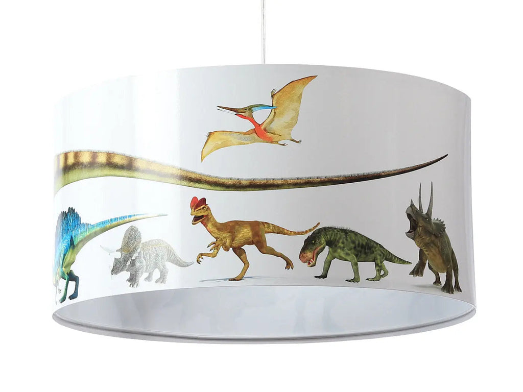 Suspension enfant cylindrique blanche, décor dinosaures