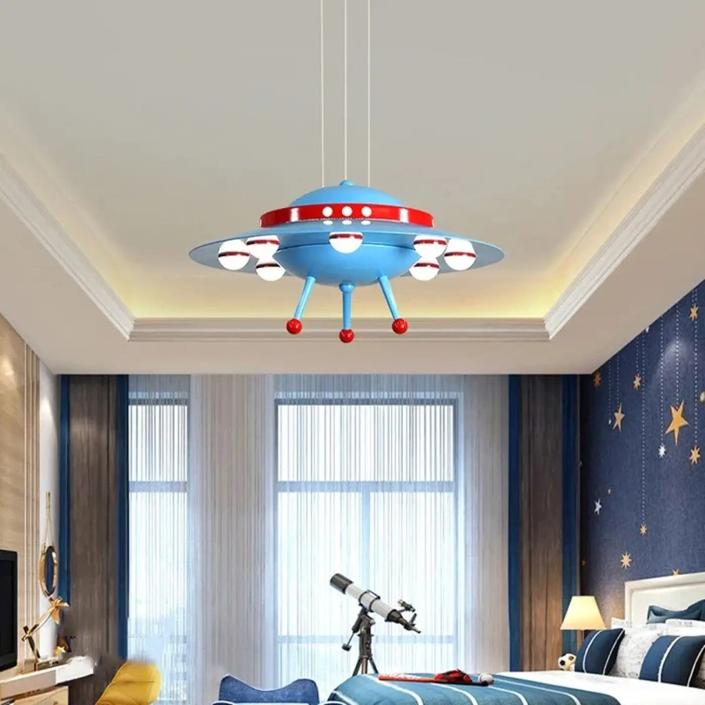 Suspension soucoupe volante pour chambre d'enfant, bleu