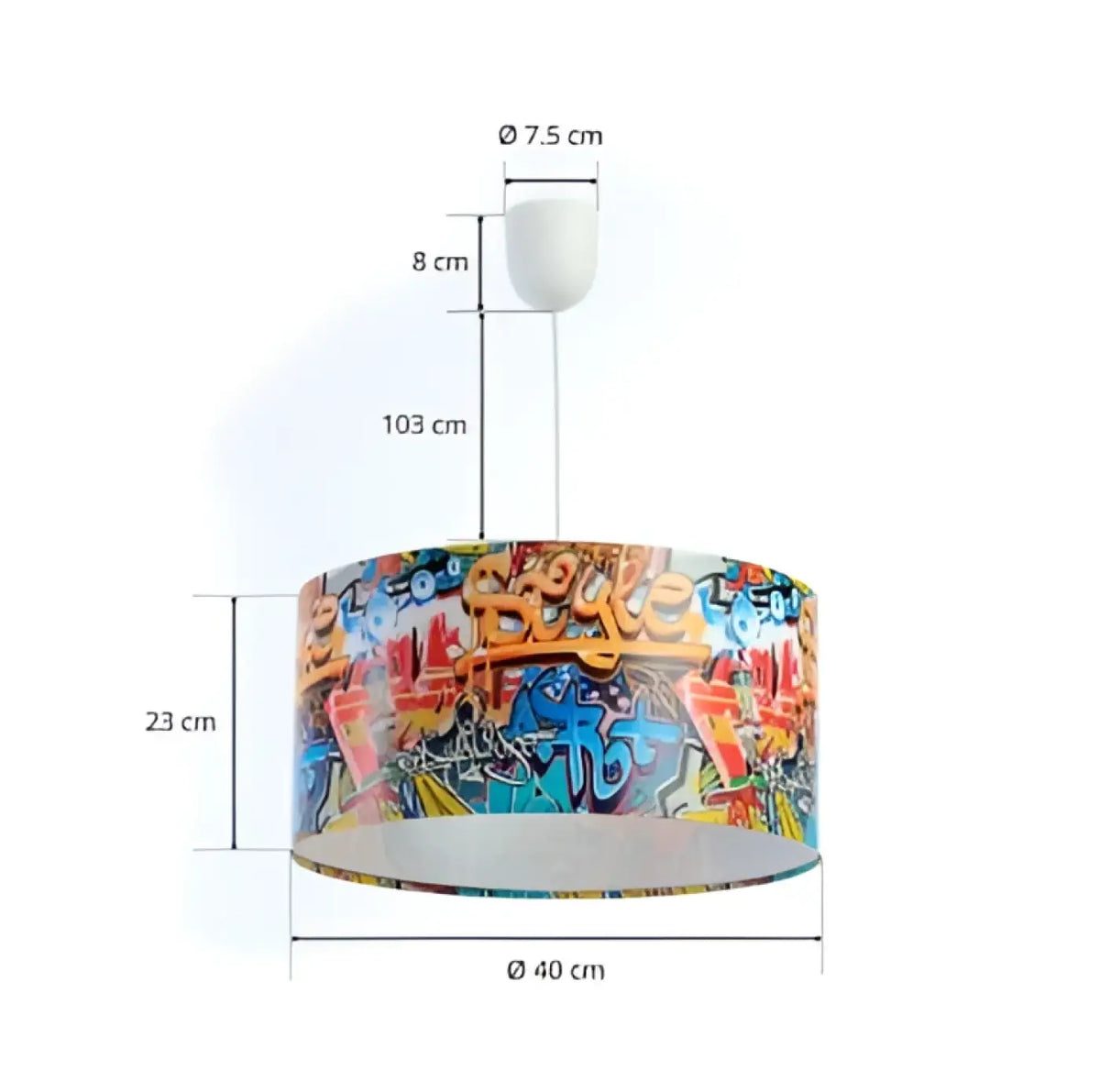 Suspension enfant graffiti multicolore, abat-jour cylindrique