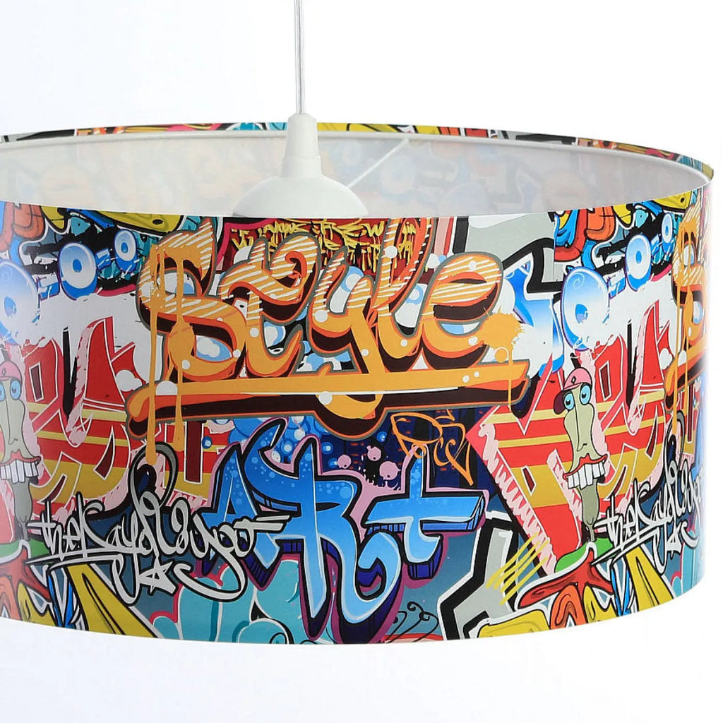 Suspension enfant graffiti multicolore, abat-jour cylindrique