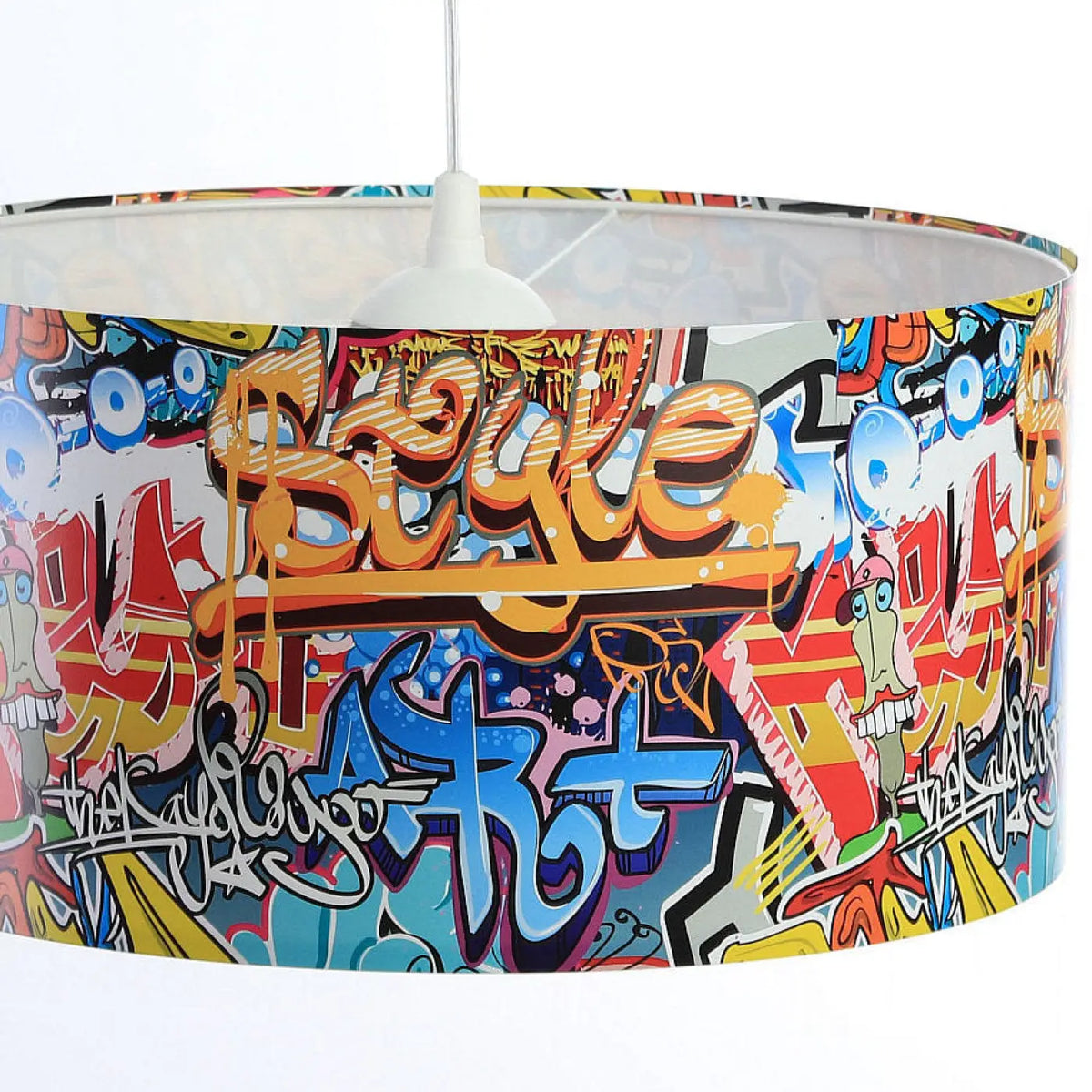 Suspension enfant graffiti multicolore, abat-jour cylindrique