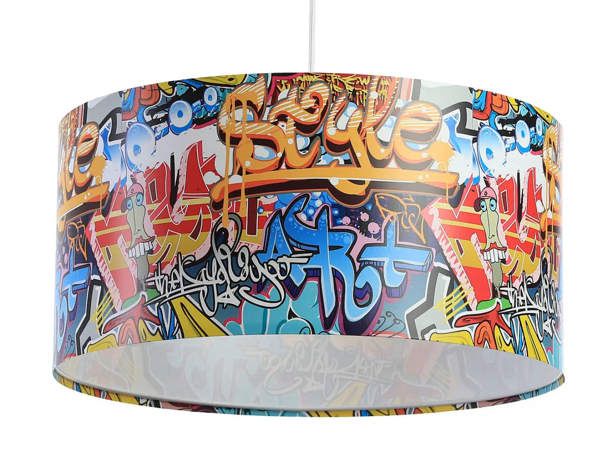 Suspension enfant graffiti multicolore, abat-jour cylindrique