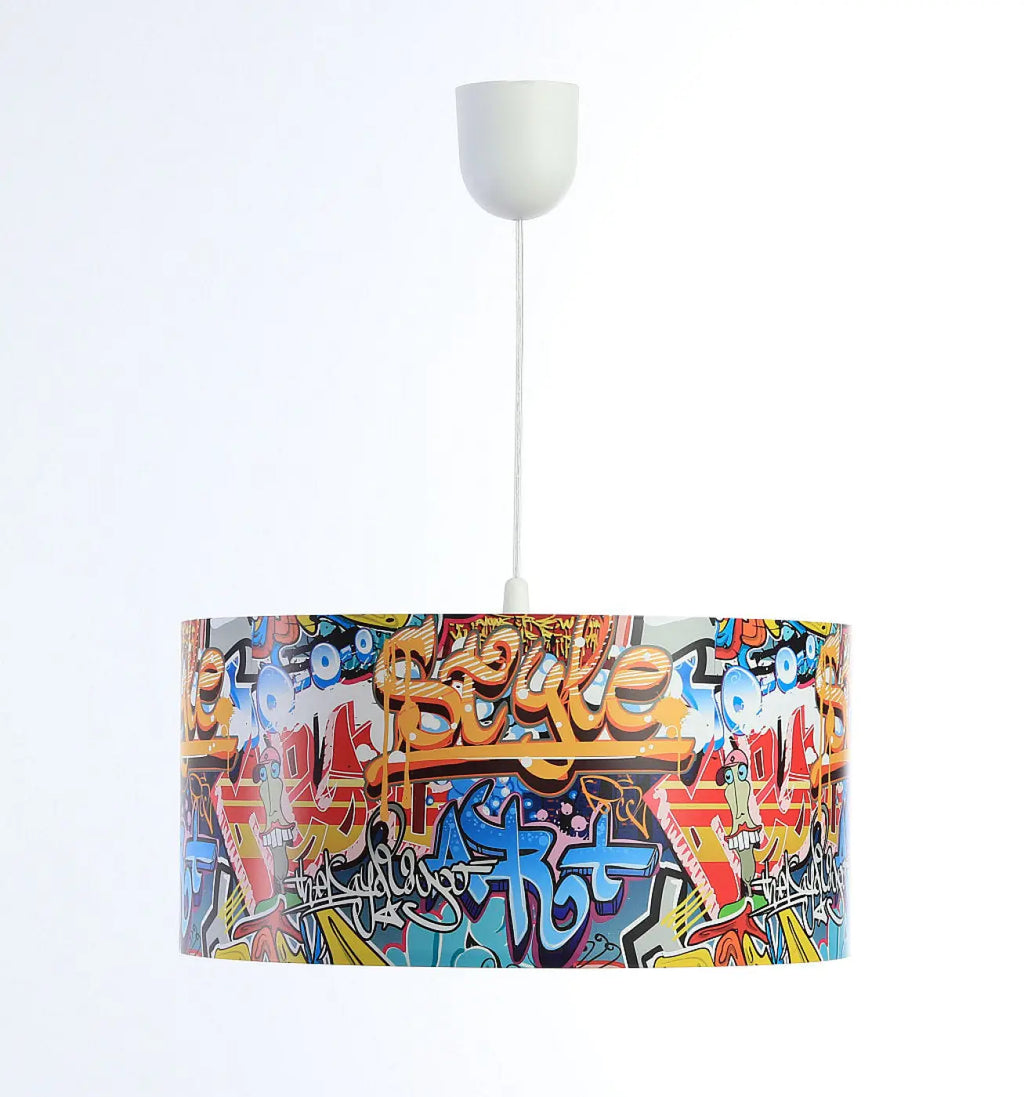 Suspension enfant graffiti multicolore, abat-jour cylindrique