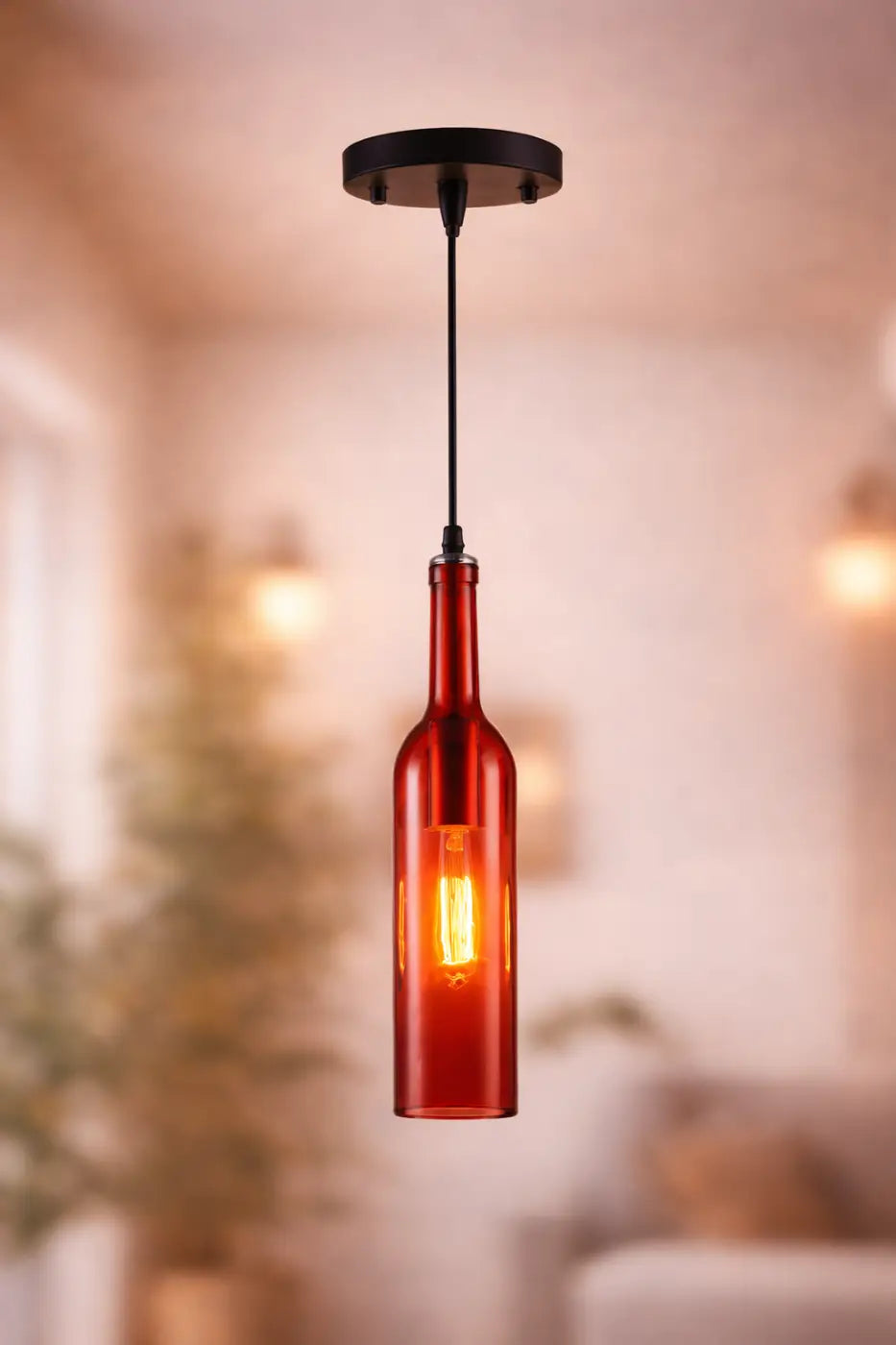 Suspension en forme de bouteille, quatre teintes vives, rouge