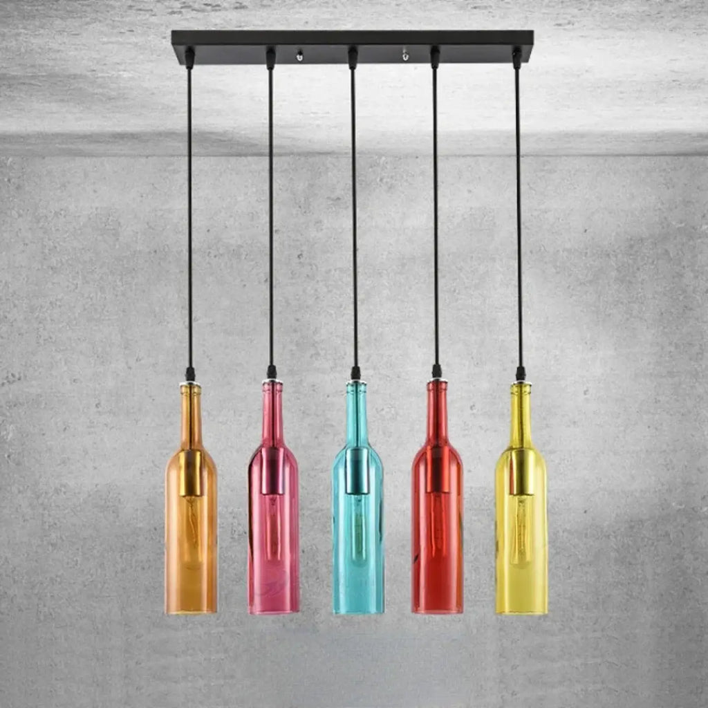 Suspension en forme de bouteille, quatre teintes vives