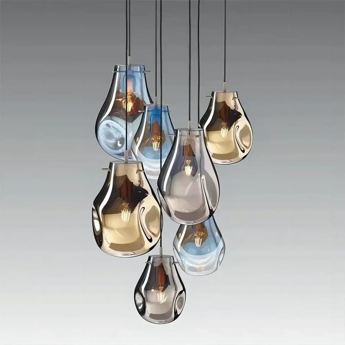 Suspension goutte en verre sculpté, cinq teintes
