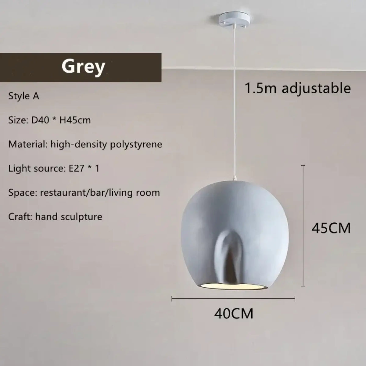 Suspension aux courbes organiques, gris ou blanc, tailles S et M