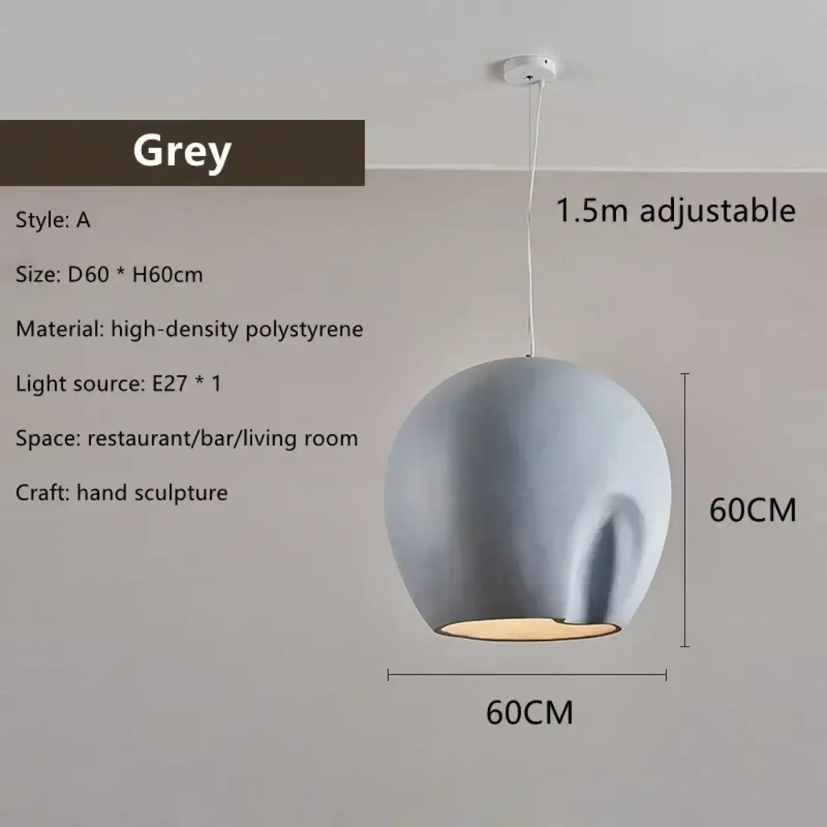 Suspension aux courbes organiques, gris ou blanc, tailles S et M