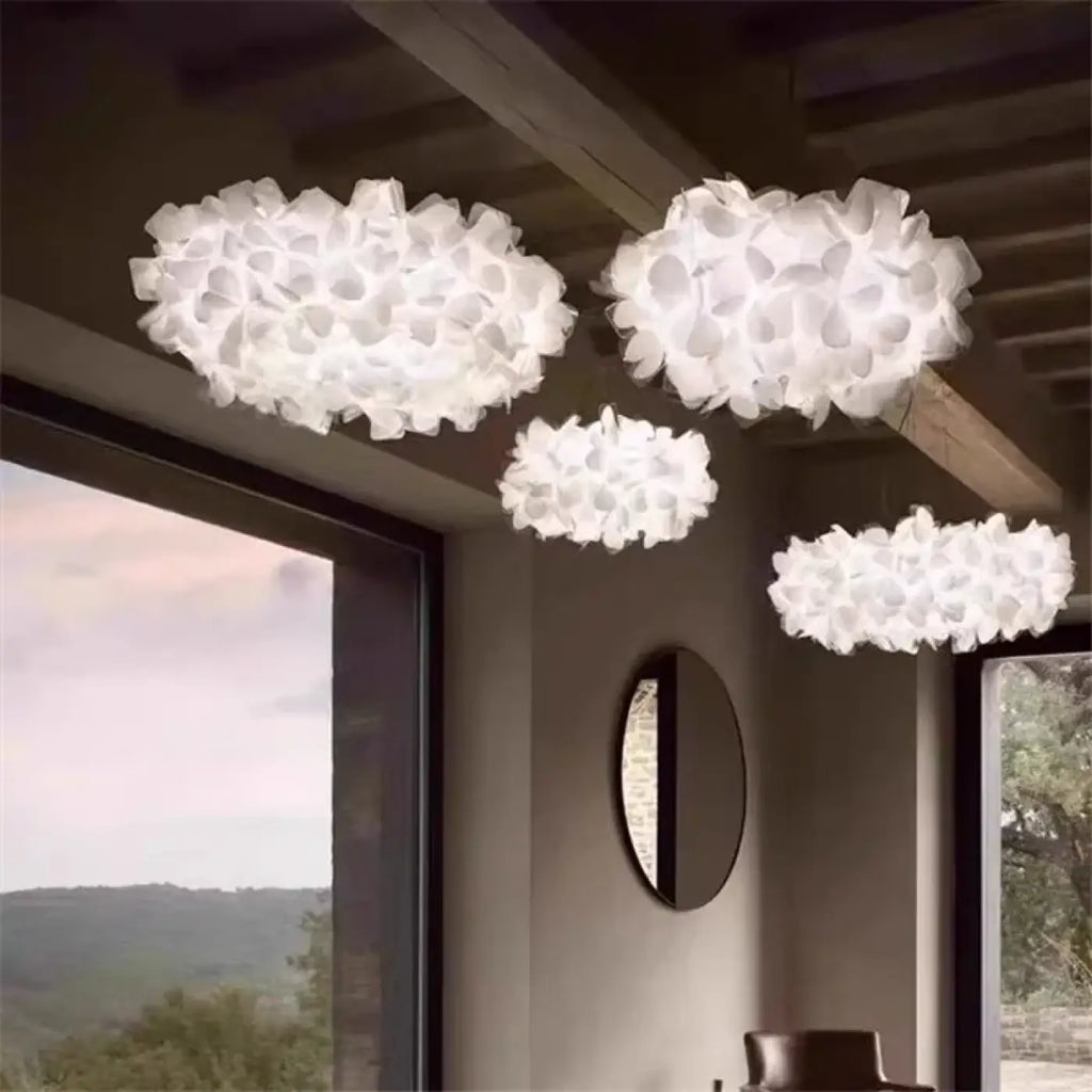 Suspension à pétales éclairés par LED, blanc, doré ou noir, blanc