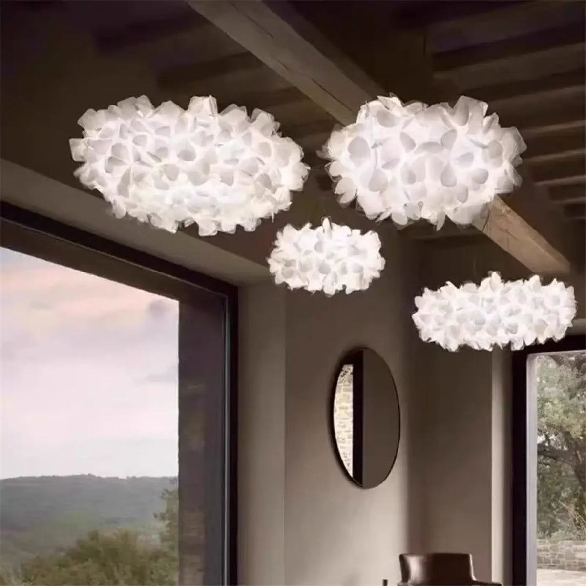 Suspension à pétales éclairés par LED, blanc, doré ou noir, blanc