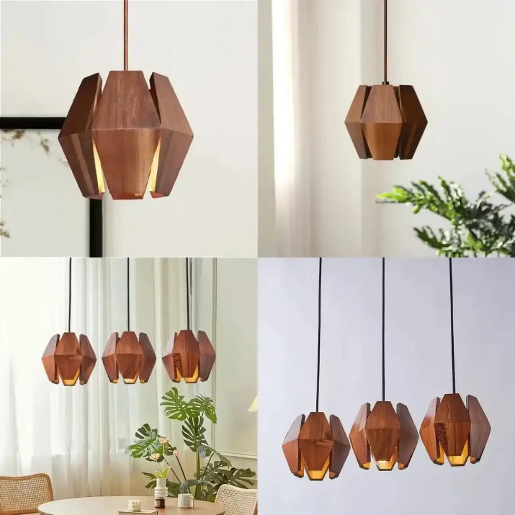 Suspension géométrique en bois naturel, tailles S ou M