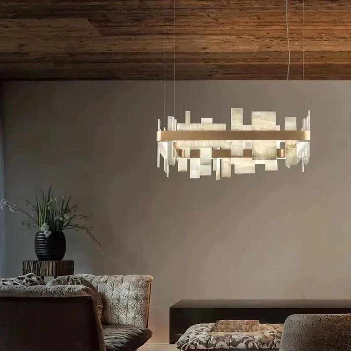 Suspension LED géométrique effet marbre, longue ou en cercle