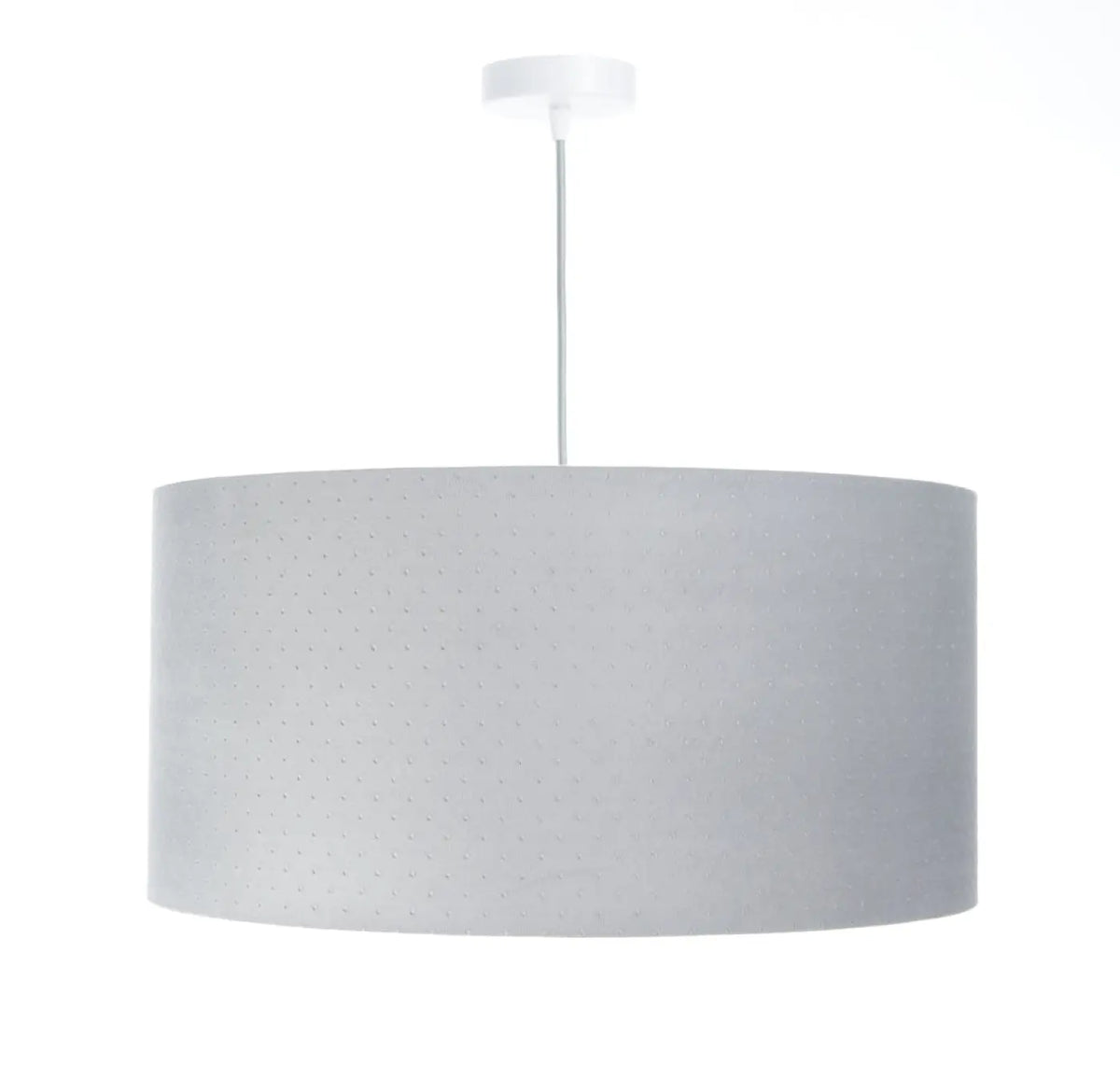 Suspension cylindrique en tissu gris clair, intérieur blanc