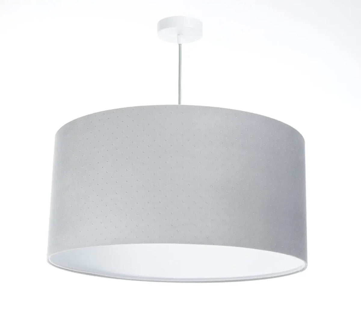 Suspension cylindrique en tissu gris clair, intérieur blanc