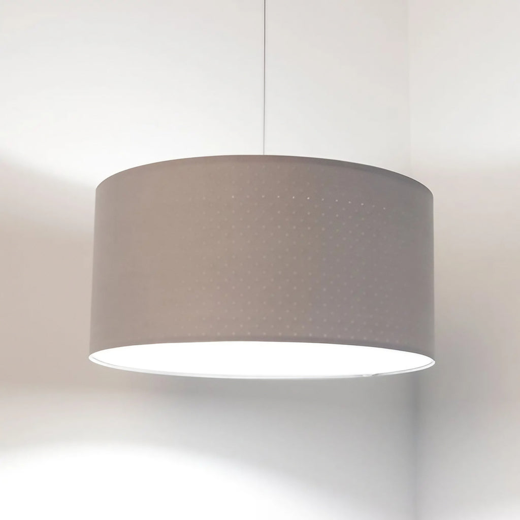Suspension cylindrique en tissu gris clair, intérieur blanc