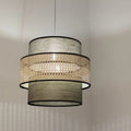 Suspension en rotin tressé gris et beige, cylindres superposés